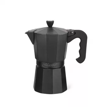 Mokakan Maestro MR-1666-6-Zwart — handmatige espressokan voor de kookplaat, 6 kopjes, 300 ml, zwart aluminium