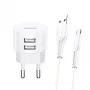 Oplader usams XTXLOGT18TC05 met 2x USB-aansluitingen en geïntegreerde USB-C-kabel, 2,1A uitgang