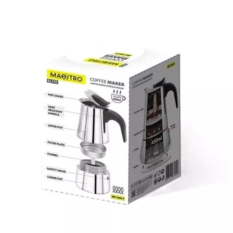 Moka pot Maestro MR-1660-9, koffiezetter voor 6 kopjes, zwart