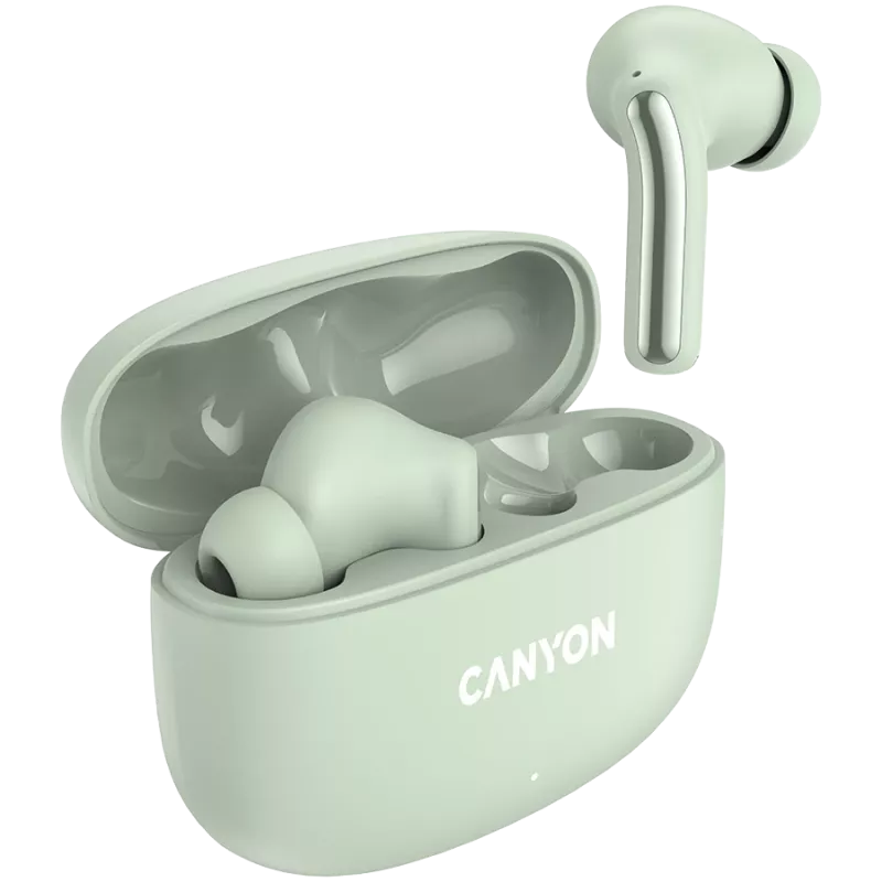 Canyon TWS-9 CNS-TWS9G hoofdtelefoon – True Wireless – Bluetooth 5.4 – In-ear – 6h + 30h accuduur – USB-C oplaadcase – touchbediening – groen