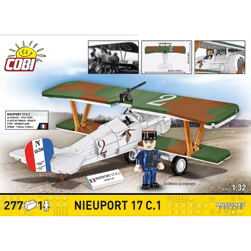 Constructieset Cobi Blocks Nieuport 17 C.1 277 stuks — modelvliegtuigbouwpakket, verzamelbaar steekblokjesset