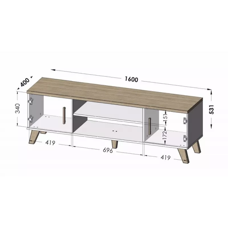 Cama TV-standaard LOTTA 160 2D2K wotan eiken/mat zwart