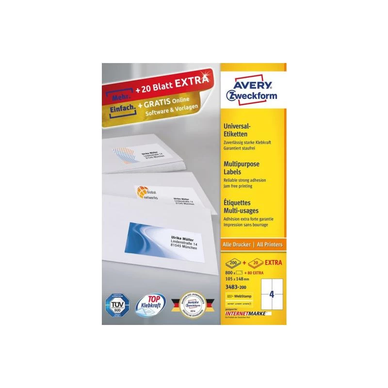 Zelfklevend etiket rechthoek Avery 3483