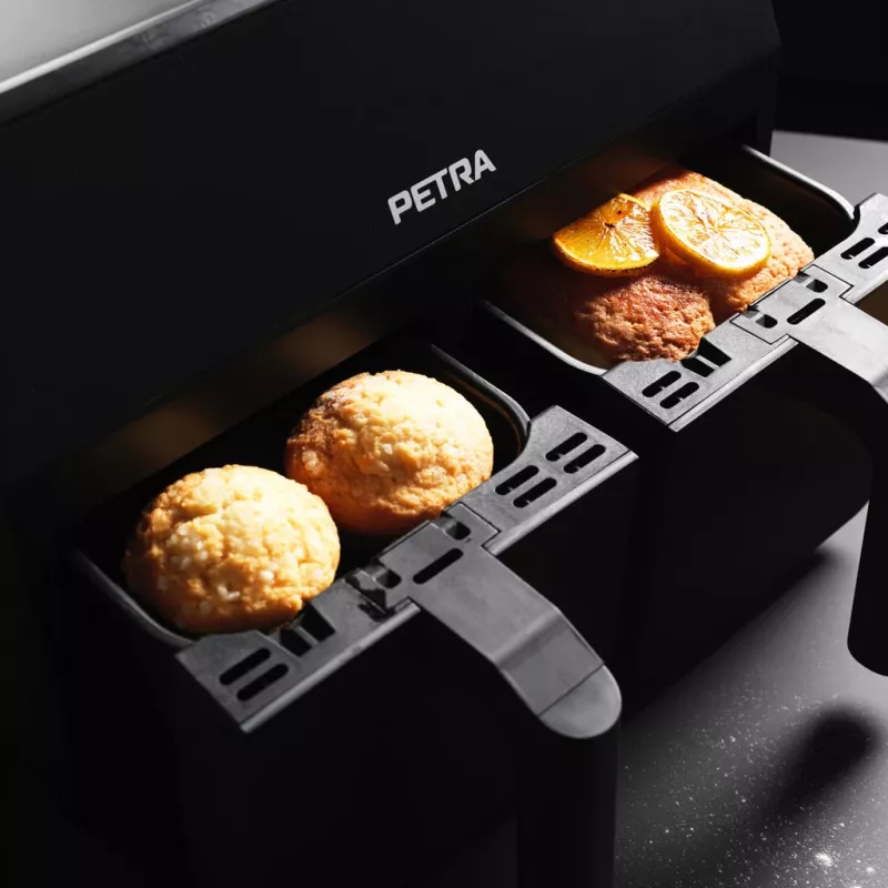 Heteluchtfriteuse Petra PT4750BLKVDEEU7, tweekamer, 3,7 L inhoud, zwart
