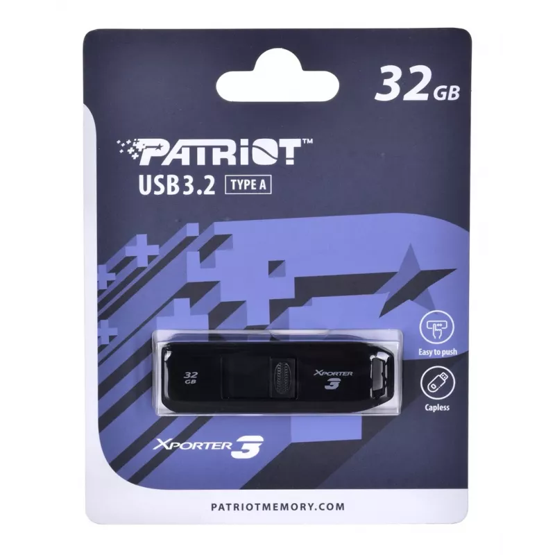 USB-flashdrive PATRIOT Xporter 32 GB USB Type-A 3.2 Gen 1, leessnelheid 80 MB/s, slide-design, zwart