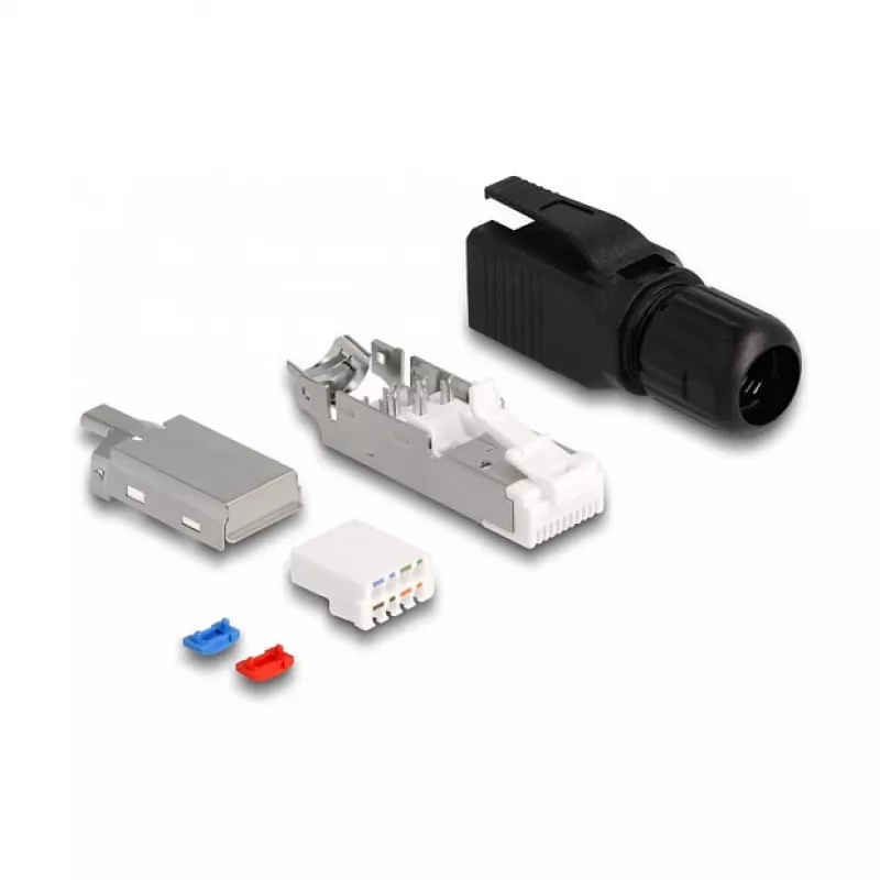 DeLOCK RJ45-stekker veldmontage Cat.6A zwart rechte connector