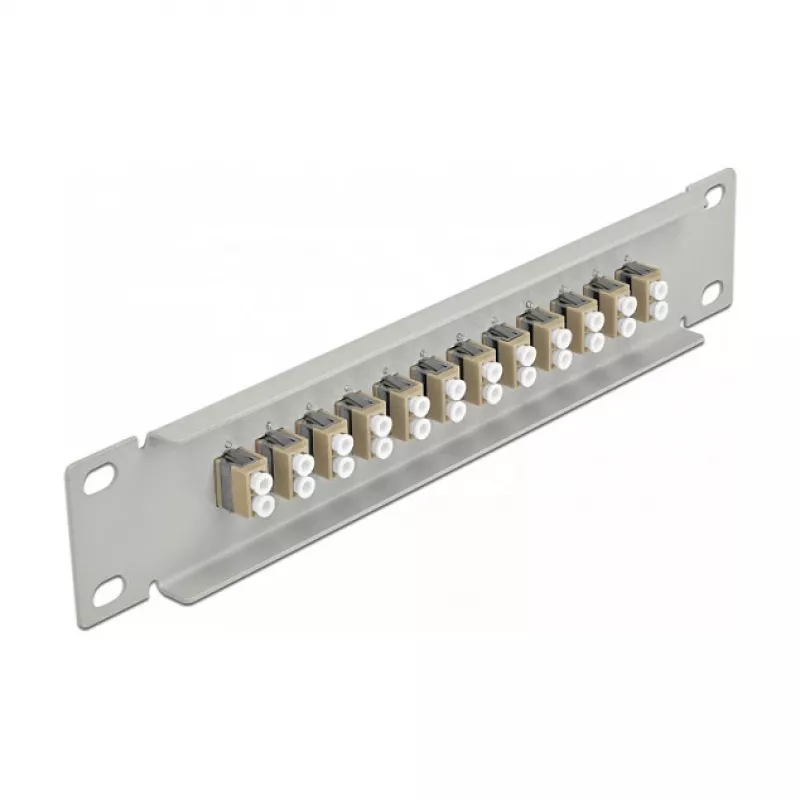 Glasvezel patchpaneel DeLOCK 10 inch 12 poorten LC duplex beige 1U grijs