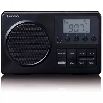 Draagbare radio Lenco MPR-035BK — FM/AM, net- en batterijvoeding, 2,5 inch-LCD, 20 FM-zendergeheugens, 3,5-mm-uitgang