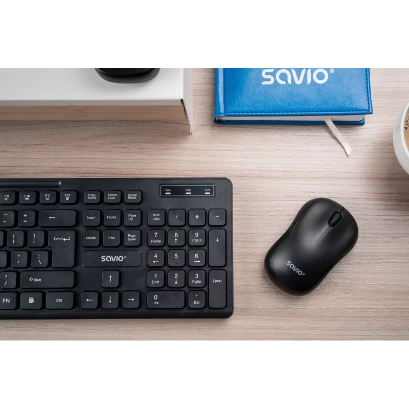 Savio MB-03 draadloze optische muis, 2,4 GHz USB-ontvanger, 1000 DPI, 3 knoppen, AA-batterij, 99x60x39 mm, 51 g, zwart