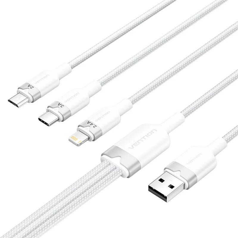 USB 2.0 A naar 3-in-1 3A kabel Vention CTPWG 1,5 m wit