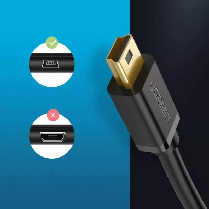 USB-kabel UGREEN US132 Mini-USB 1 m — zwart, 480 Mbit/s, snel laden