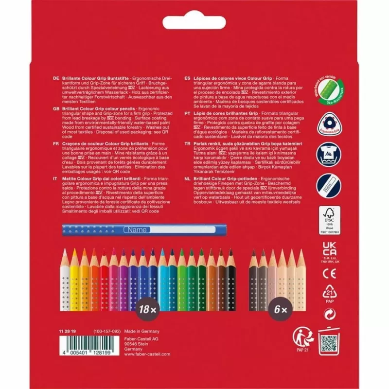 Faber-Castell 112819 Grip Skin Tones kleurpotloden, 18+6