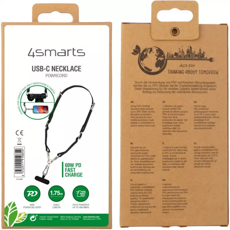 4smarts USB-C telefoonketting PowrCord zwart (541386)