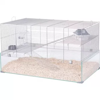 Kooi ZOLUX Neolife 80 (model 205664GRI) voor muizen en ratten — 780×450×480 mm, kunststof, tralieafstand 9 mm, inclusief voerbak, grijs