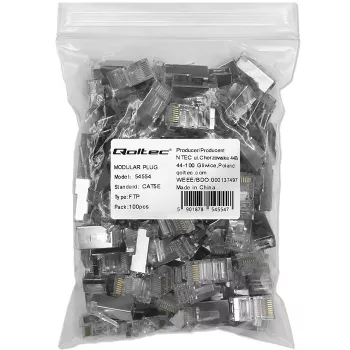 Modulaire RJ45-stekker QOLTEC 54554 CAT5e FTP, 100 stuks, zilver, kunststof, 11×22×18 mm