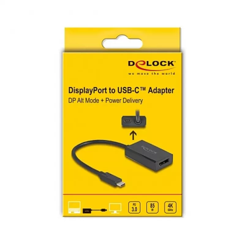 Adapter DisplayPort female naar USB Type-C male DeLOCK 4K PD 85W