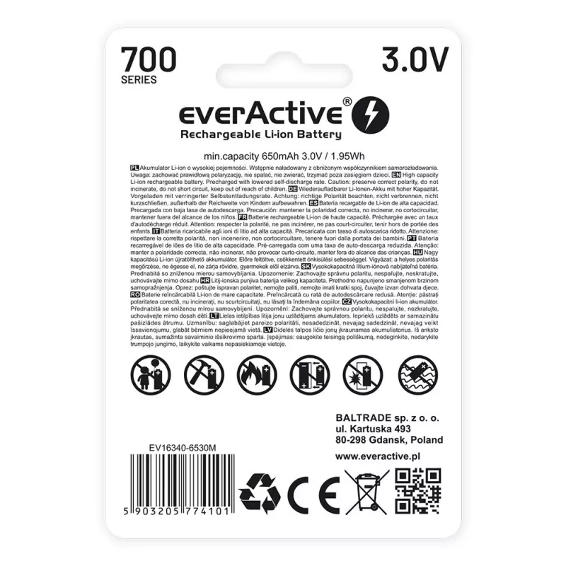 Oplaadbare batterij everActive EV16340 700mAh 3V met micro-USB-oplaadfunctie