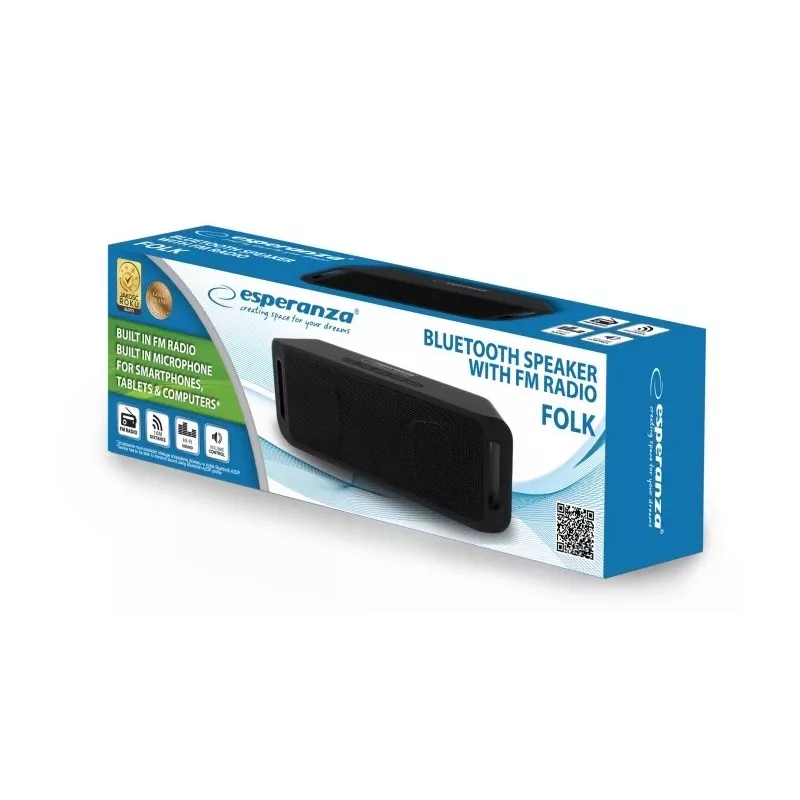 Stereo draagbare luidspreker ESPERANZA FOLK zwart — 6 W RMS, Bluetooth, microSD, LiPo-accu