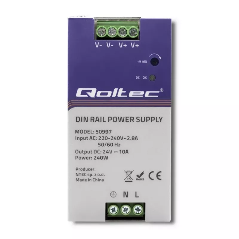 DIN-rail-voeding QOLTEC 50997 240W 24V 10A