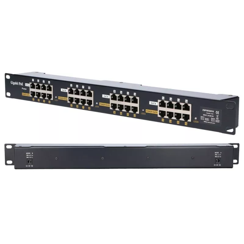 Extralink Gigabit PoE-injector 16 poorten 16x 1000Mb/s RJ45, rackmount