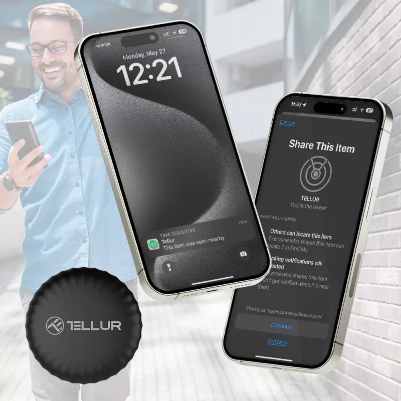 Bluetooth-antiverliestracker Tellur TLL173021, waterdicht, compacte sleutelvinder