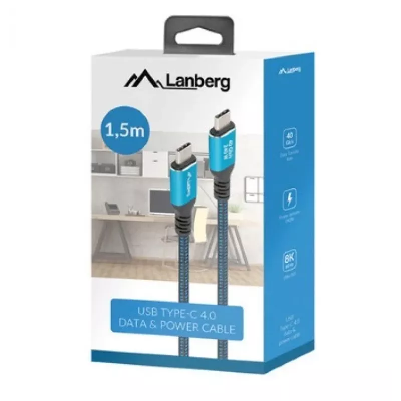 USB-C-kabel M/M USB4 1,5M 240W 60Hz zwart-blauw