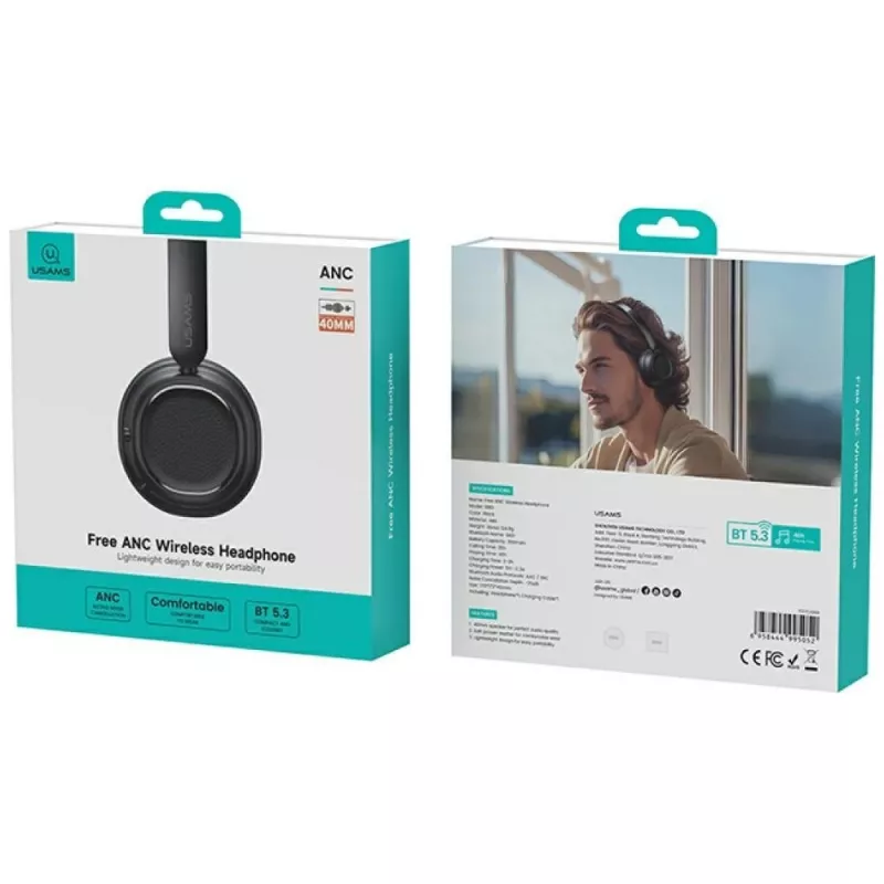 Bluetooth-hoofdtelefoon 5.3 Usams SR01 ANC zwart