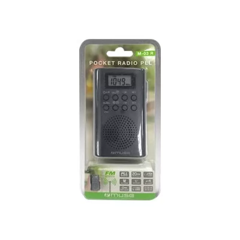 Draagbare radio Muse M-03 R met FM-PLL-afstemming, lcd-display, externe antenne, zwart