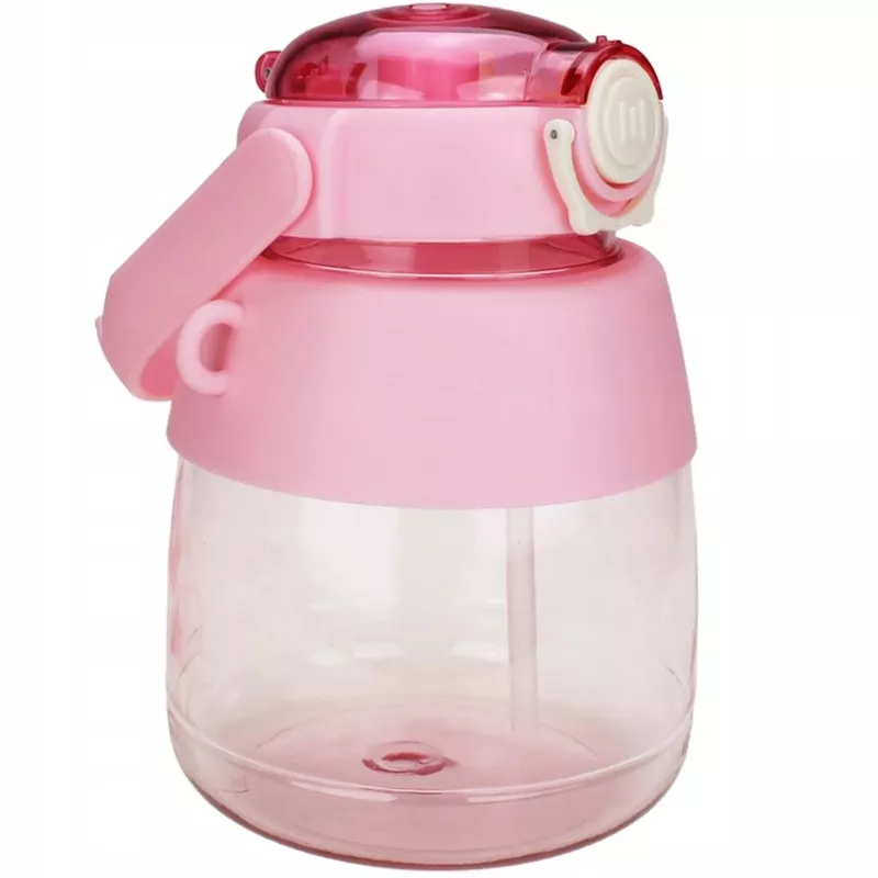 Drinkfles Extralink schoolfles met rietje en draagband 1 L roze