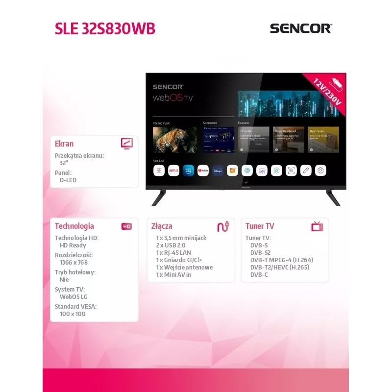 Televisie SENCOR SLE 32S830WB 32 inch LED Smart webOS 12V BT5.0