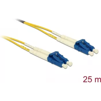Glasvezelkabel DELOCK 80158 OS2 25 m, 2x LC naar 2x LC, 9 µm, full-duplex, geel/blauw