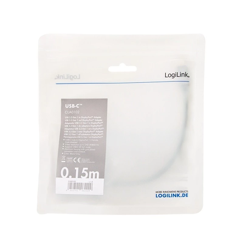LogiLink CUA0102 USB 3.2 Gen1 Type-C naar DisplayPort kabel 0,15 m zwart