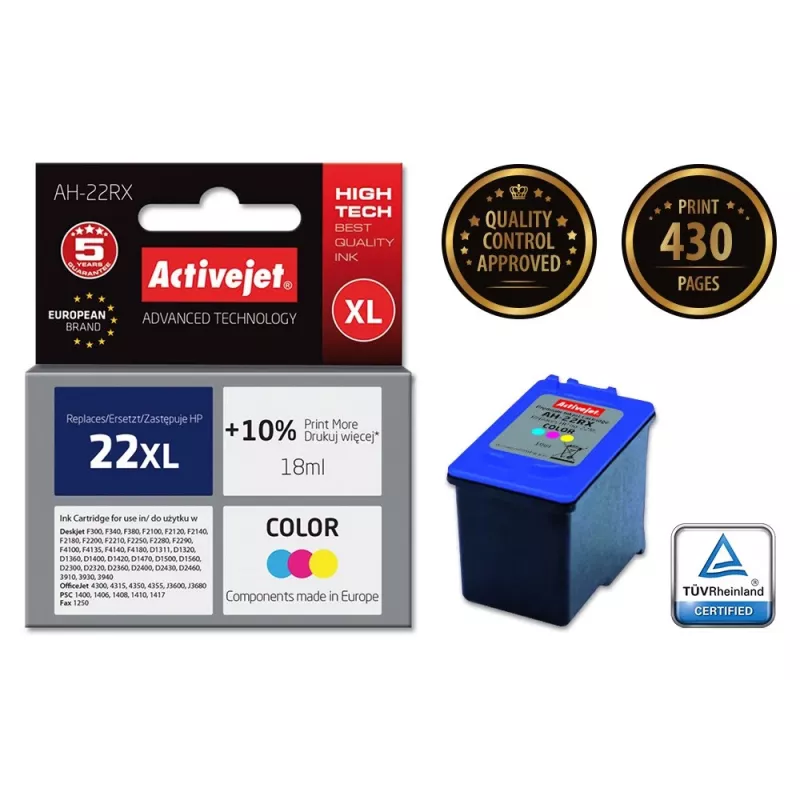 Activejet AH-22RX inkt (vervanger voor HP 22XL C9352A; Premium; 18 ml; kleur)