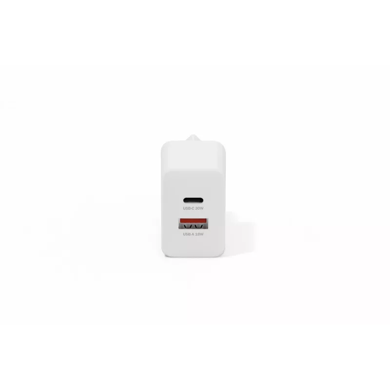 AC indoor USB GaN-oplader DIGITUS DA-10301 — 30W, 1× USB-C, 1× USB-A, 100–240V, wit