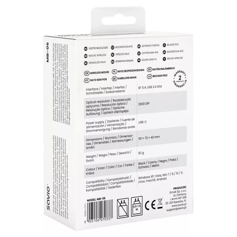 Savio MB-06 muis universeel dubbelhandig Bluetooth 3800 DPI