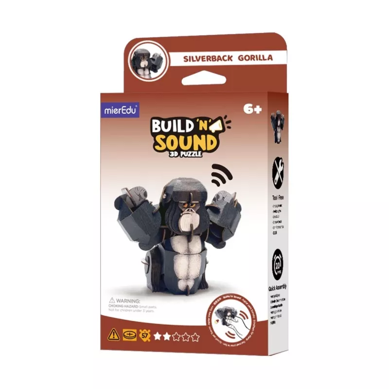 MierEdu Build and Listen 3D-puzzel - zilverrug-gorilla