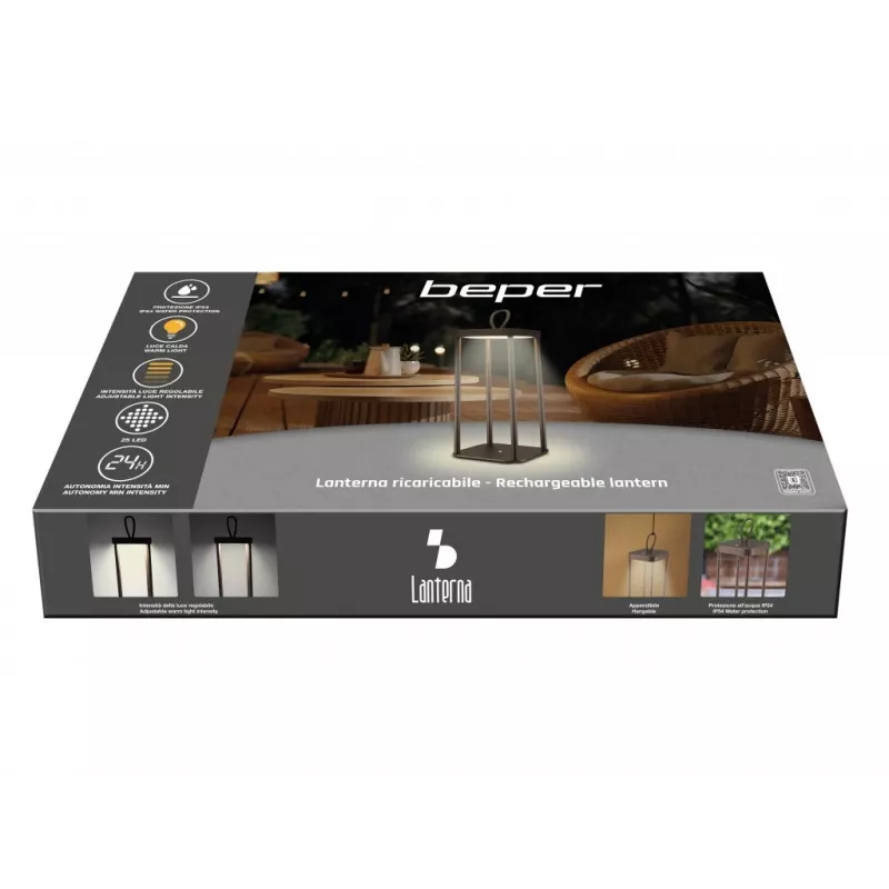 Oplaadbare lantaarn Beper P207ILI102 in cortenlook, draagbare lamp op batterijen