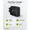 USB-C dual-fast charger, PD, GaN, 65 watt (zwart, 1x USB-C, 1x USB-A, Power Delivery)