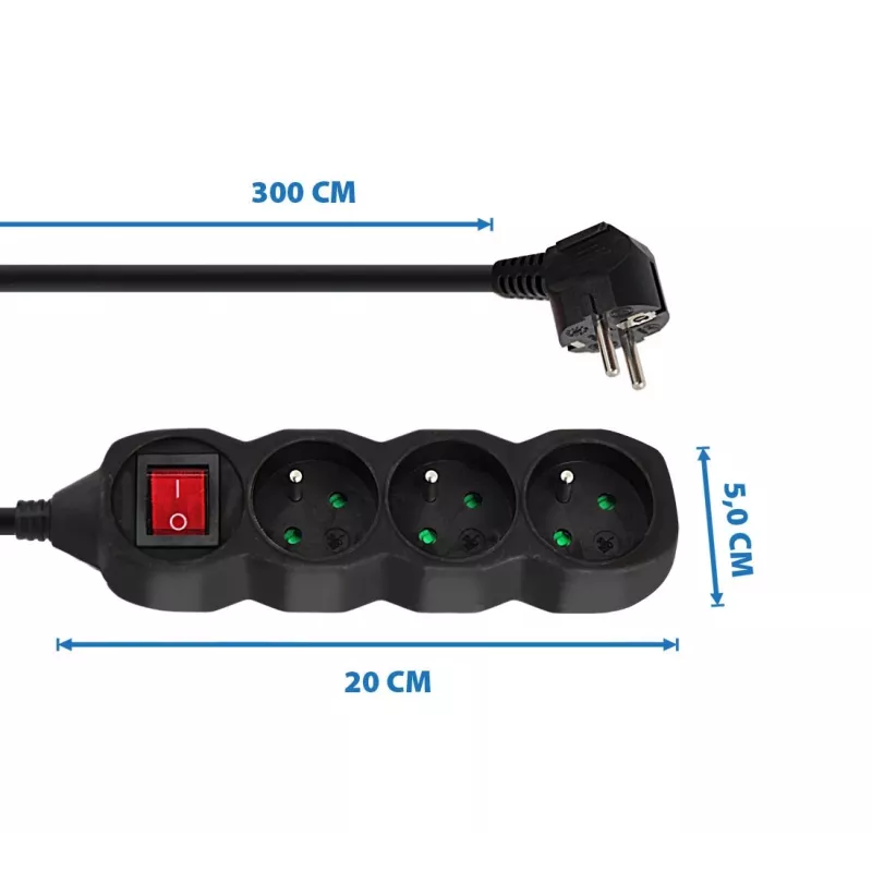 Esperanza ELK211K stroomverlenging 3 m 3 AC-stopcontacten voor binnen zwart