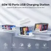 Unitek oplaadstation 10x USB 2.4A 60W wit