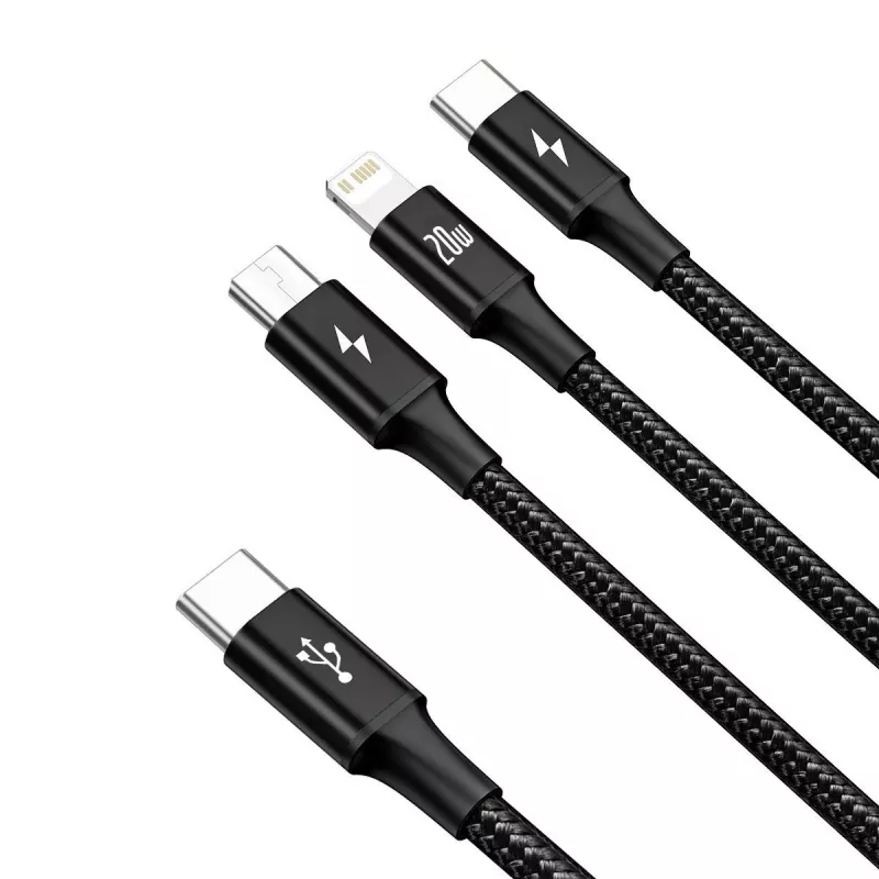 Baseus Rapid 3-in-1 USB-kabel 1,5 m USB A USB C/Micro USB A/Lightning zwart