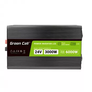 Auto-omvormer Green Cell INVGC24P3000LCD 24V 3000W zuivere sinus, 230V 50Hz, LCD, type F