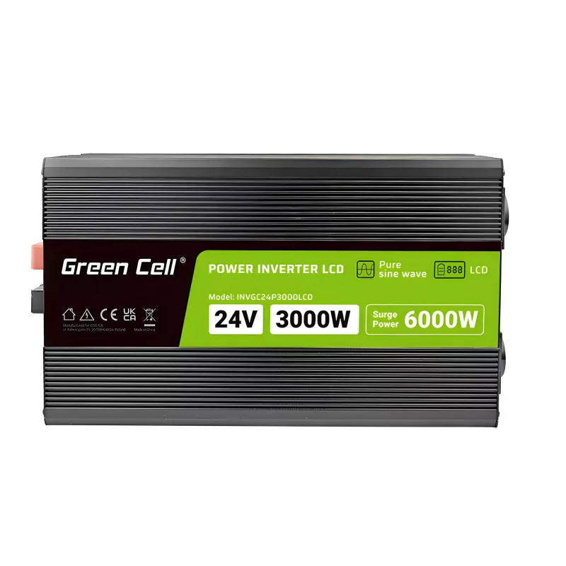 Auto-omvormer Green Cell INVGC24P3000LCD 24V 3000W zuivere sinus, 230V 50Hz, LCD, type F