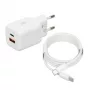 USB-oplader IBOX ILUC42W 42W (max. 33W), 1×USB-C PD3.0, 1×USB-A QC3.0, 100–240V, wit
