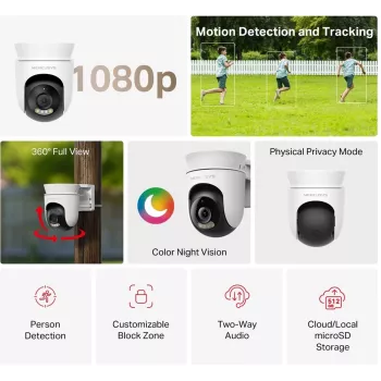 IP-beveiligingscamera MERCUSYS MC500 1080p WDR Wi‑Fi buitenlamp IP65 PoE/DC 2‑weg audio 340° zwenk 9x optische zoom