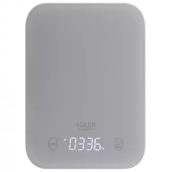Keukenweegschaal Adler AD 3181, gehard glas, 10 kg capaciteit, 1 g nauwkeurigheid, LCD-display, grijs