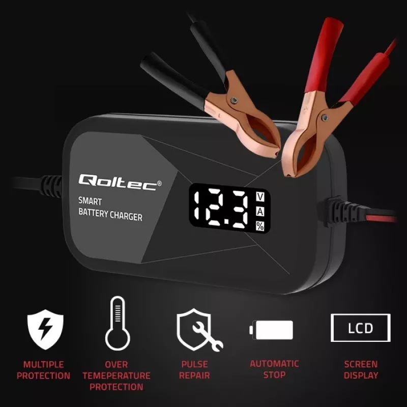 Batterijlader QOLTEC 52492 12V 2A met microprocessorsturing en celregeneratie