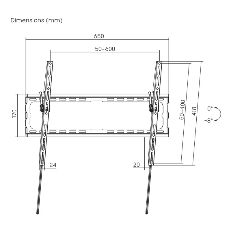 SBOX tv-wandbeugel voor 37–70 inch schermen, kantelbaar, max. belasting 45 kg, model PLB-3446T-2