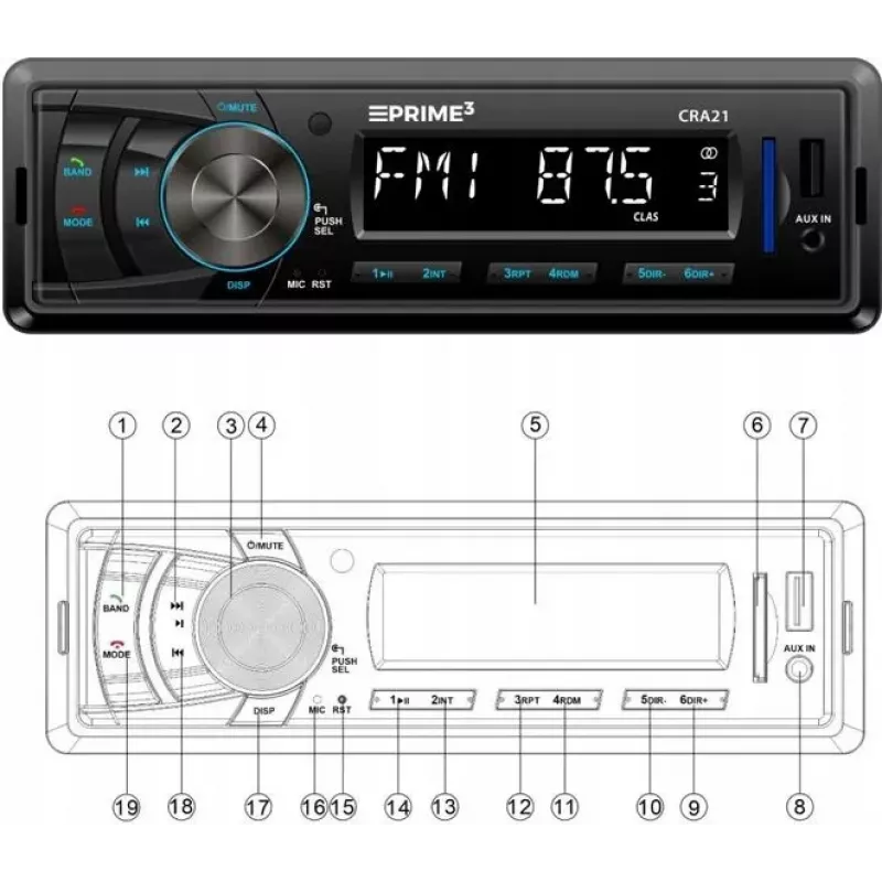 Auto FM-radio-ontvanger PRIME3 CRA21 BT bluetooth met FM-tuner en bluetooth-connectiviteit
