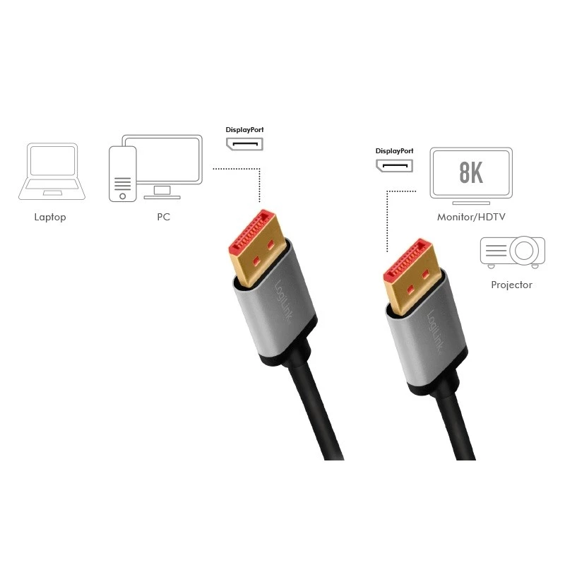 LogiLink CDA0106 DisplayPort-kabel zwart grijs 3 M